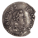 579px-Charlemagne_denier_Mayence_812_814.jpg<>Karel Veliki upodobljen na kovancu (vir: Wikipedia)